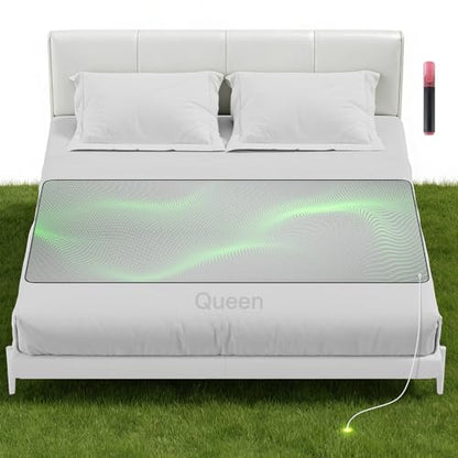 Graphene Grounding Mat for Bed, Sleep & Pain Relief, Queen Size | Conductive Graphene Material with 15ft Cord & 100K Ohm Safety Resistor, Grounding Mat for Bed, Desk, Office & Couch - size: Queen