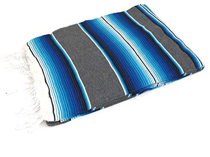 Leos Imports Mexican Sarape Saltillo Blanket XL - 80" x 60" (Blue-Grey Solid) - color: Blue-grey Solid