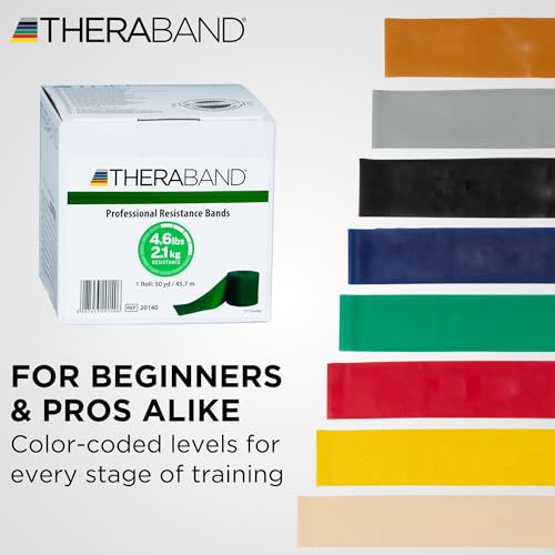 THERABAND Resistance Band, 50-Yard Roll, Latex Elastic Band for Exercise, Stretching, Physical Therapy, Yoga, Pilates, Home Workouts, Cut-to-Length, Color-Coded Levels - color: Green | Heavy