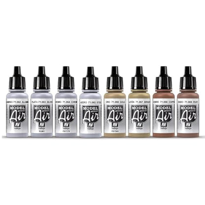 Vallejo Paints: Model Air Color Set - Metallic Effects - 16 Paint Colors - 18ml (.60oz) Bottles, Acrylics for Modeling & Miniatures, Opaque, Hobby