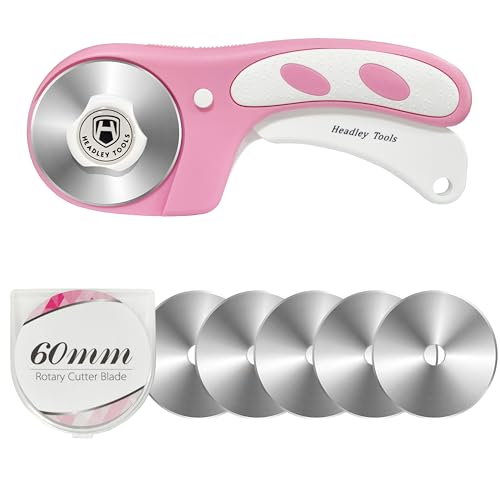Rotary Cutter 60mm Upgraded with Bearing Design for Smoother and deeper cutting, Ergonomic Handle Rolling Cutter with Safety Lock for Fabric, Fabric, Leather, Crafting, Sewing, Pink - color: Pink, size: 60mm