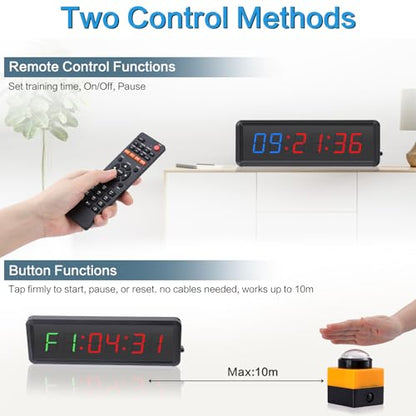 PELLOR Gym Timer with Remote & Press Button | 85dB Adjustable Buzzer, 5 Level Brightness, Interval Timer for Home Gym Garage
