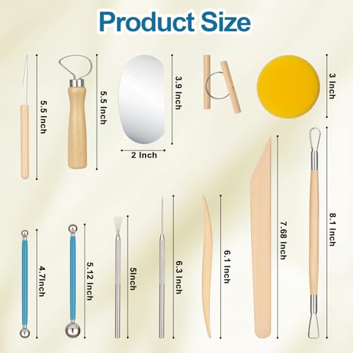 Amrules 12 Pcs Polymer Clay Sculpting Tools Kit for Adults, Light Yellow | Smooth Comfortable Handles, Sturdy Wood & Stainless Steel, Perfect for Beginners, Pottery Lovers & Diy Craft - color: Lightyellow-12Pcs