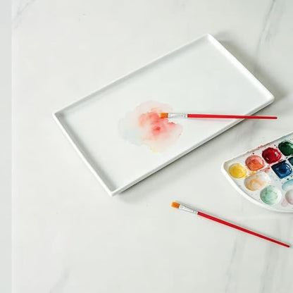 12 inch Ceramic Rectangle Paint Mixing Tray,Artist Porcelain Paint Palette for Watercolor Gouache Painting,Cleans-up Easily Butcher Tray