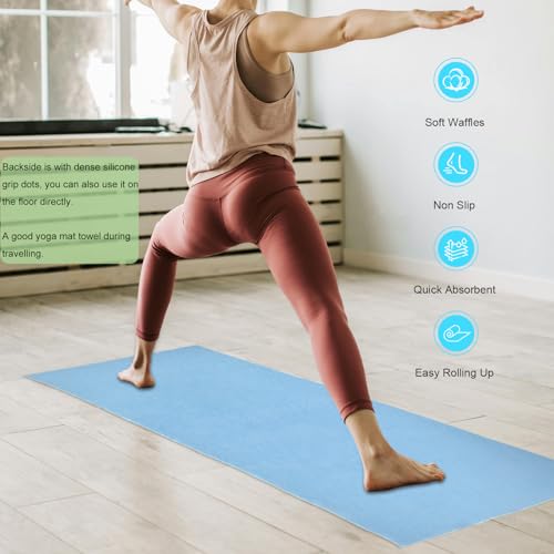Hot Yoga Mat Towel Non Slip, Anti-Slip Silicone Grip Dot, Waffle Fiber 400GSM,72'' x 25'' Mat Size,Grippy Yoga Mat Cover Keep Mat Cleaning, Summer Workout Hot Exercise,Bikram,Pilates Sweat Absorbent