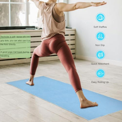 Hot Yoga Mat Towel Non Slip, Anti-Slip Silicone Grip Dot, Waffle Fiber 400GSM,72'' x 25'' Mat Size,Grippy Yoga Mat Cover Keep Mat Cleaning, Summer Workout Hot Exercise,Bikram,Pilates Sweat Absorbent