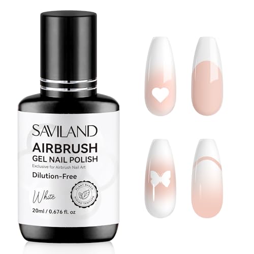 SAVILAND Hema-Free Airbrush Gel Nail Polish White Gel Nail Polish 20ML | Dilution-free Airbrush Paint for Nails,No Clogging, Non-Acetone, High Pigmented Colors Airbrush Polish, Ombre French Nail - color: A-White