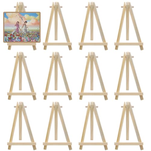 Mini Wood Easel Stand, 5 Inch, 12 Pack | Tripod Easel Stand, For Holding Small Canvases, For Photos, For Business Cards