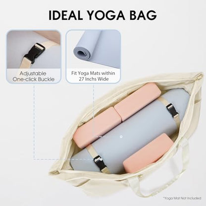 sportsnew Large Yoga Mat Bag Trolley Sleeve Gym Carrier Shoe Bag Wet Pocket | water-resistant fabric, large capacity,wide full-zip opening,separate shoe bag,2 yoga mat holder straps,multi-pocket storage - color: Beige