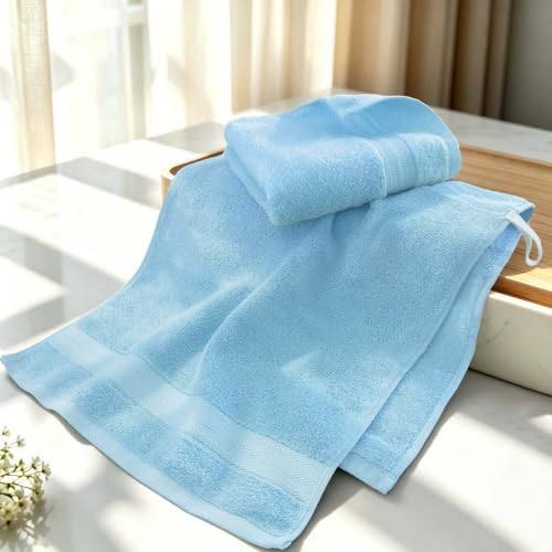 VOOVA & MOVAS Sky Blue Bathroom Hand Towels 2 Pack, 100% Cotton, 13x29 in | Lightweight, Fast Drying & Absorbent, Built-in Hanging Loop, Ideal for Shower, Gym, Travel & Spa - color: Skyblue