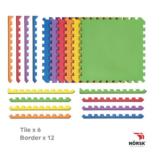 Norsk Dual-Sided Reversible 1/2" Foam Exercise Mats for Home Gym - Interlocking EVA Foam Tiles - color: Rainbow Pack/Black, size: 6 Tiles - 24 Sq. Ft.