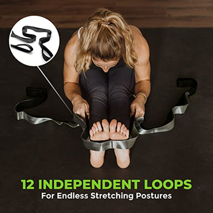 Gradient Fitness Stretching Strap for Physical Therapy, 12 Multi-Loop Stretch Strap 1.5" W x 8' L, Neoprene Handles, Physical Therapy Equipment, Yoga Straps for Stretching, Leg Stretcher. - color: Black/Grey