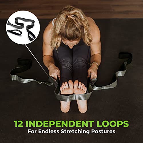 Gradient Fitness Stretching Strap for Physical Therapy, 12 Multi-Loop Stretch Strap 1.5" W x 8' L, Neoprene Handles, Physical Therapy Equipment, Yoga Straps for Stretching, Leg Stretcher. - color: Black/Grey