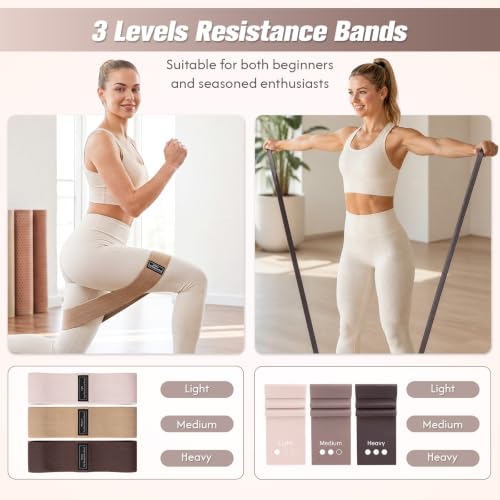 GINMIC Pilates Kit, Pilates Equipment for Home Workouts, at Home Pilates Set with Complete Accessories: Pilates Ring, Pilates Ball, Long and Loop Resistance Bands, Socks, Massage Ball, Guide & Bag - color: Oat & Brown