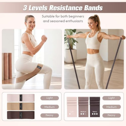 GINMIC Pilates Kit, Pilates Equipment for Home Workouts, at Home Pilates Set with Complete Accessories: Pilates Ring, Pilates Ball, Long and Loop Resistance Bands, Socks, Massage Ball, Guide & Bag - color: Oat & Brown