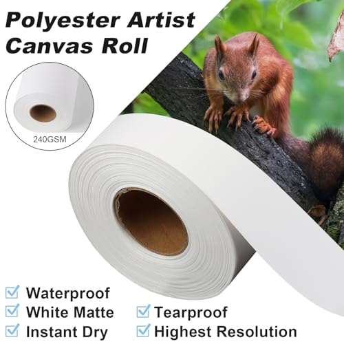 tonchean 24" x 98.4ft Canvas Roll for Printing, 240GSM Waterproof Polyester | Matte Finish, Works with Inkjet, Oil, and Photo Printing, High-resolution Surface Captures Fine Details, Wear Resistence