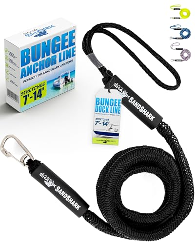 SandShark Premium Anchor Bungee Dock Line. Boat Accessories Anchor Line Absorbs Shock to Anchors and Docks w/Stainless Steel Clip - Black - 7-14ft - color: Black, size: 7-14ft