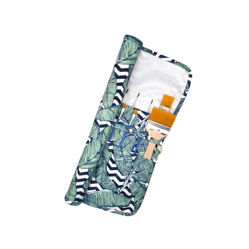 Funny live Paint Brush Holder Art Supplies, Artist Brush Holder & Storage Organizer Roll-Up Case Bag, Protect Acrylic Oil Watercolor Paintbrushes (Green Leaf 20 Slot Pockets) - color: Green Leaf 20 Slot Pockets