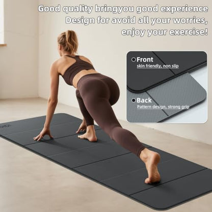 Foldable Yoga Mat Extra Thick 0.32"(8mm) | Folding Exercise Mat,Odorless POE, Non-Slip Grip, No-Curl Edges, Great for Yoga, Pilates & Home Workouts - color: Black
