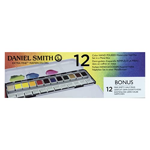 DANIEL SMITH Hand Poured Watercolor Half Pans Set with 12 Watercolor Pans, 12 Empty Pans, 1 Metal Palette (total 25 pieces) 285650107 - style: Set of 12 colors with metal case and 12 empty containers