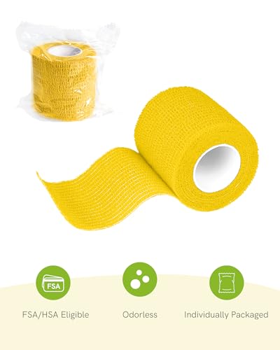 FriCARE Self Adhesive Bandage Wrap, Medical Tape in First Aid Kit | Elastic Cohesive Bandages for Sports/Vet/Wrist Ankle Wounds, 2 Inches X 5 Yards, Latex-free 6 Rolls, Yuzu Splash - color: Yuzu Splash