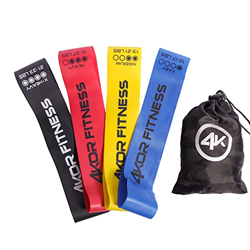 4KOR Fitness Resistance Loop Band Set, Perfect for Crossfit, Yoga, Physical Therapy, and Booty Building - color: 4 Piece Miniband Set (2" x 10")
