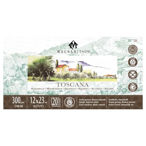 Magnani 1404 Toscana Rough 100% Cotton Watercolor Paper Pad, 20 Sheets, 4.5x9, 140 lb, Acid-Free, UV Resistant, Deckled Edges, Vegan Sized Water Color Paper for Artists, Made in Italy - size: 4.5x9" Pad