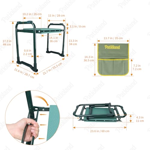 Garden Kneeler and Seat, Gardening Workseat with 2 Tool Bags - color: Green-modle B