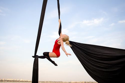 F.Life Aerial Silk 10 Yards Kit Durable Aerial Yoga Hammock with Hardware & Guide Aerial Swing for Acrobatic Flying Yoga - color: Black
