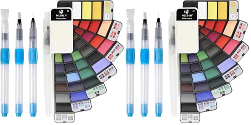 MEEDEN Travel Watercolor Paint Set: Portable 42 Assorted Water Colors Paint Kit with 4 Brushes (Pack of 2) - color: 42 Basic Colors, size: 1 Count (Pack of 2)