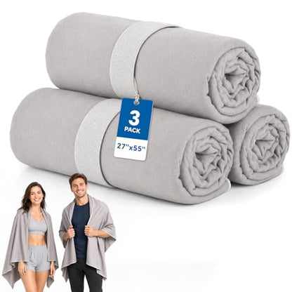 Microfiber Gym Towels for Men Women, 27" x 55" Large Sweat Towel for Body Face, Quick Dry Sweat Rag for Gym Workout Travel Camping Yoga Sports, Fast Drying, Super Absorbent, Soft, 3-Pack, Gray