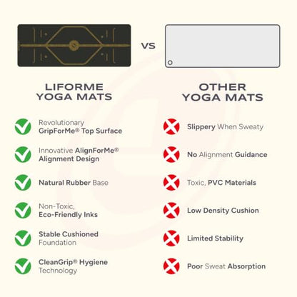 Liforme Printed Yoga Mat - Patented Alignment Design, Ultimate Grip - color: Black & Gold