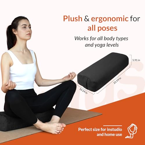 Gurus Super Soft & Firm Yoga Bolster Pillow - Lightweight, Easy to Carry with Handles - Rectangular, Machine Washable Cover
