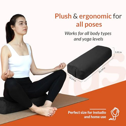 Gurus Super Soft & Firm Yoga Bolster Pillow - Lightweight, Easy to Carry with Handles - Rectangular, Machine Washable Cover