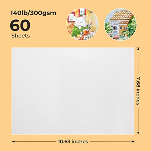 Paul Rubens 60 Sheets Watercolor Paper,Hot Press 50% Cotton&140lb /300gsm Acid-Free Bulk White Paper for Artists, Students & Adults（10.63 * 7.68 inch） - color: hot press, size: 10.63*7.68 inches