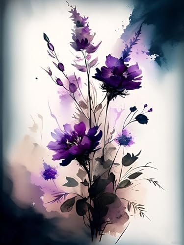 JXAVAXDE Watercolor Purple Lavender Flowers Diamond Painting Kits for Adults, Purple Flower Diamond Art Kits 5D DIY Full Drill Diamond Dots for Gift Wall Decor Gem Arts 12x16 inch