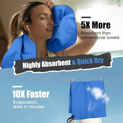 Quick Dry Travel Towel, 3 Sizes 1 Pack Camping Microfiber Towel, Lightweight Fast Drying Towels Set 60"x30", 30"x15", 15"x15" w/Bag for Gym, Beach, Hiking, Swimming, Dark Blue - color: Dark Blue