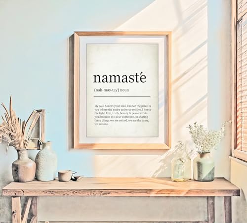 Namaste Definition Yoga Zen Quote Illustration Art Print for Meditation Room Serenity Display, Yoga Studio Harmony Accent, Bedroom Mindfulness Living Room Spiritual Home Office Nursery Dorm Wall Art, Young Yogi Practitioner Teacher Enthusiast Gifts - 8x10
