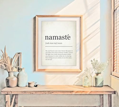 Namaste Definition Yoga Zen Quote Illustration Art Print for Meditation Room Serenity Display, Yoga Studio Harmony Accent, Bedroom Mindfulness Living Room Spiritual Home Office Nursery Dorm Wall Art, Young Yogi Practitioner Teacher Enthusiast Gifts - 8x10