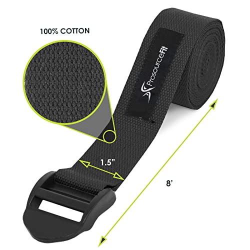ProsourceFit Durable Cotton Cinch Buckle Yoga Strap for Stretching, Flexibility & Physical Therapy - color: Black