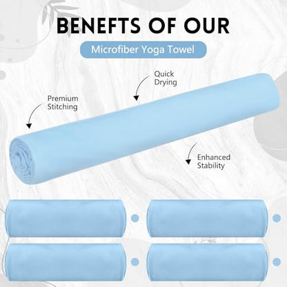 Breling 4 Pack 72" x 24" Hot Yoga Towel Non Slip Microfiber Mat Towel Sweat Absorbent Soft Pilates Mat Essentials for Hot Yoga Pilates Exercise(Blue) - color: Blue