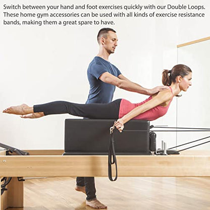 TOBWOLF 2PCS Pilates Straps for Reformer, Double Loop D Ring Foot Hand - color: Black