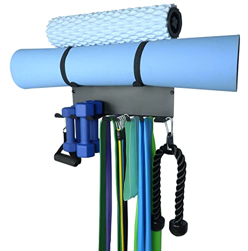 Multi-Purpose Gym Storage Rack Resistance Bands Holder Home Gym Accessories Storage Fitness Bands Rack Heavy Duty Hooks for Resistance Bands, Straps, Jump Ropes, Foam Rollers, Chains
