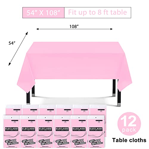 Eleclassi Pink 12 Pack Premium Disposable Plastic Tablecloth 54 x 108 in - Plastic Table Cloth Disposable Tablecloth for Rectangle Table Up to 8 Feet - color: Pink, size: 12 Pack Rectangle