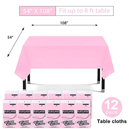 Eleclassi Pink 12 Pack Premium Disposable Plastic Tablecloth 54 x 108 in - Plastic Table Cloth Disposable Tablecloth for Rectangle Table Up to 8 Feet - color: Pink, size: 12 Pack Rectangle