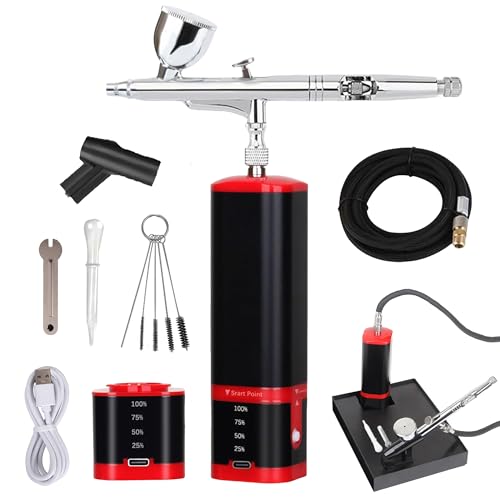 Cordless airbrush kit with air brush holder replaceable 2pcs batteries powered portable handhold mini air brush compressor for barber,nail,cake,miniature,model,leather art - color: Black, size: 2pcs Replaceable Batteries