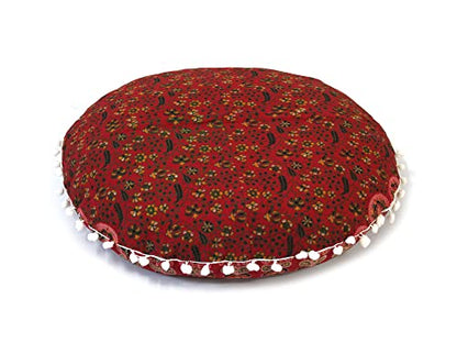 CRAFT KALA 32" Large Round Bohemian Floor Pillow Cover Boho Pouf Cover Mandala Meditation Room Pillows Cover Adults Seating Poufs Cushion Cover for Kids Reading Playroom Red Mirchi - color: Red Mirchi