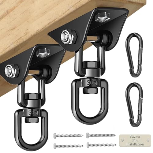Heavy Duty Swing Hangers for Wooden Sets 2000 LB Capacity Hammock Hanger 360 Swivel Stainless Steel Swing Hardware Accessories 2 Packs for Porch Playground Yoga Heavy Bag - color: Black, size: 2 Packs