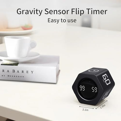 Productivity Timer Flip Gravity Sensor Cube Timer Countdown & Countup,Mute & Vibrate & Sound，5/10/30/60min & Custom Timing, Perfect for ADHD,Work,Learning,Kitchen Cooking (2, Black Hexagon) - color: Black*2 Hexagon