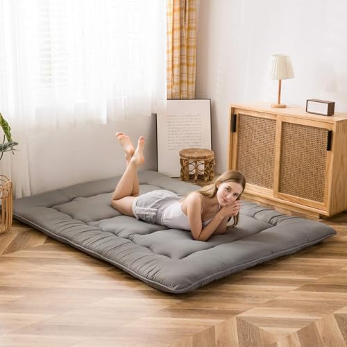 MAXYOYO Japanese Floor Mattress 4" Thick King Size Foldable Futon Mattress - color: Charcoal Grey, size: King